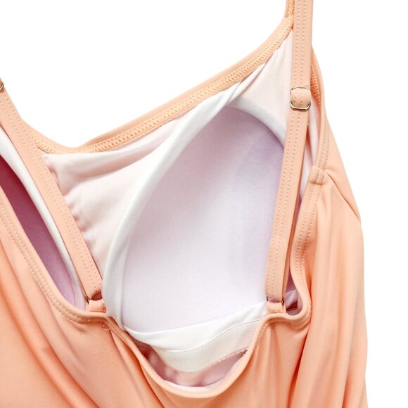 Peach One-Piece Swimsuit  Draped Front Design Adjustable Straps Womens Size L - Picture 12 of 12